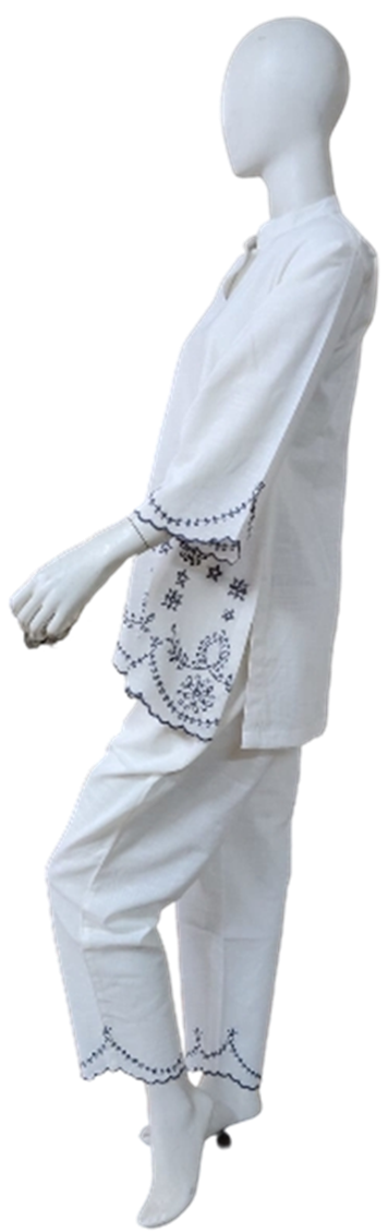 Embroidered Plain White Cotton Co-ord Set