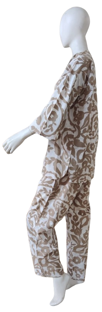 Beige Printed Floral Cotton Co-ord Set