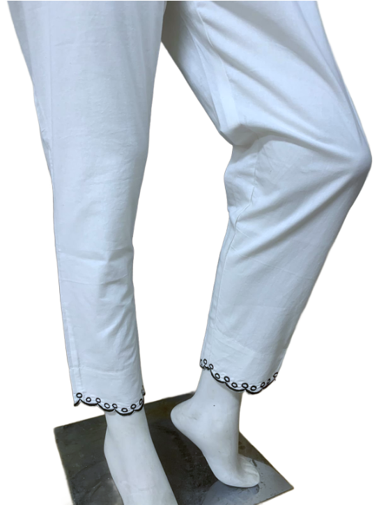 White Embroidered Mercerized Cotton Pajama