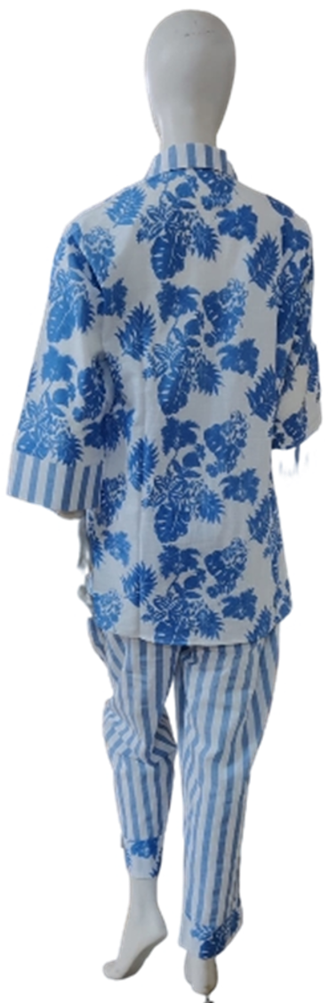 Blue Floral Print Cotton Co-ord Set with Stripes