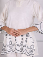 Embroidered Plain White Cotton Co-ord Set
