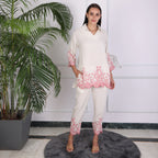 Ivory Embroidered Co-ord Set with Scalloped Hem – Soft Pink Detailing
