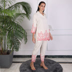 Ivory Embroidered Co-ord Set with Scalloped Hem – Soft Pink Detailing