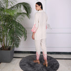 Ivory Embroidered Co-ord Set with Scalloped Hem – Soft Pink Detailing