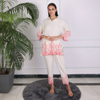 Ivory Embroidered Co-ord Set with Scalloped Hem – Soft Pink Detailing