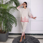 Ivory Embroidered Co-ord Set with Scalloped Hem – Soft Pink Detailing