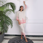 Ivory Embroidered Co-ord Set with Scalloped Hem – Soft Pink Detailing