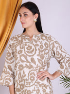 Beige Printed Floral Cotton Co-ord Set