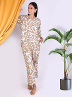 Beige Printed Floral Cotton Co-ord Set
