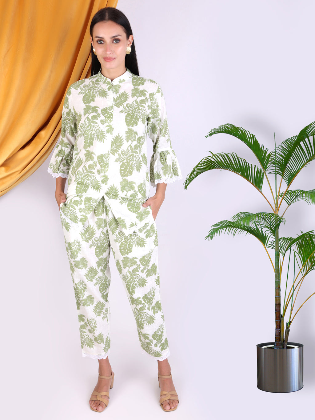 Green Floral Printed Cotton Co-ord Set