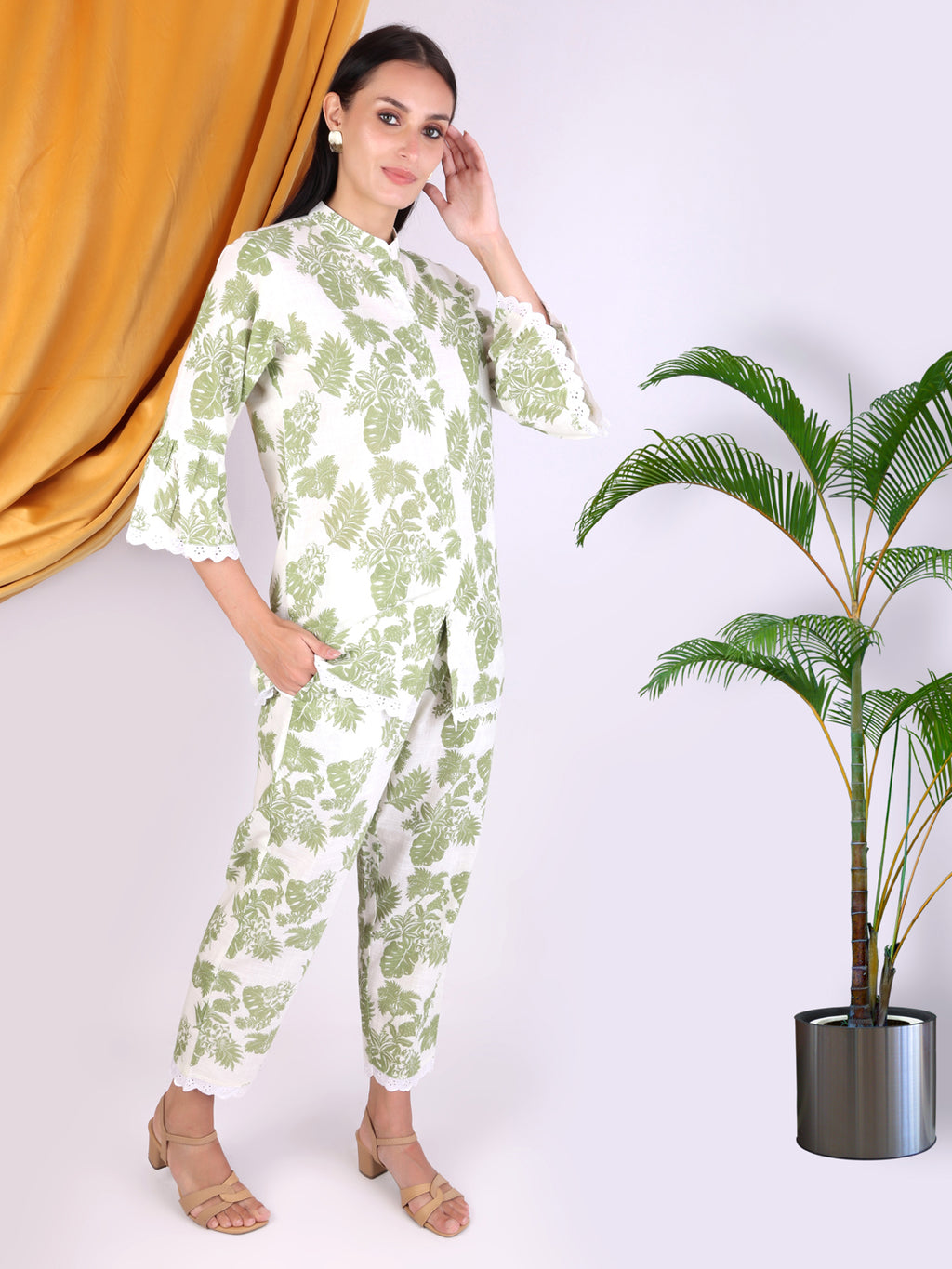 Green Floral Printed Cotton Co-ord Set