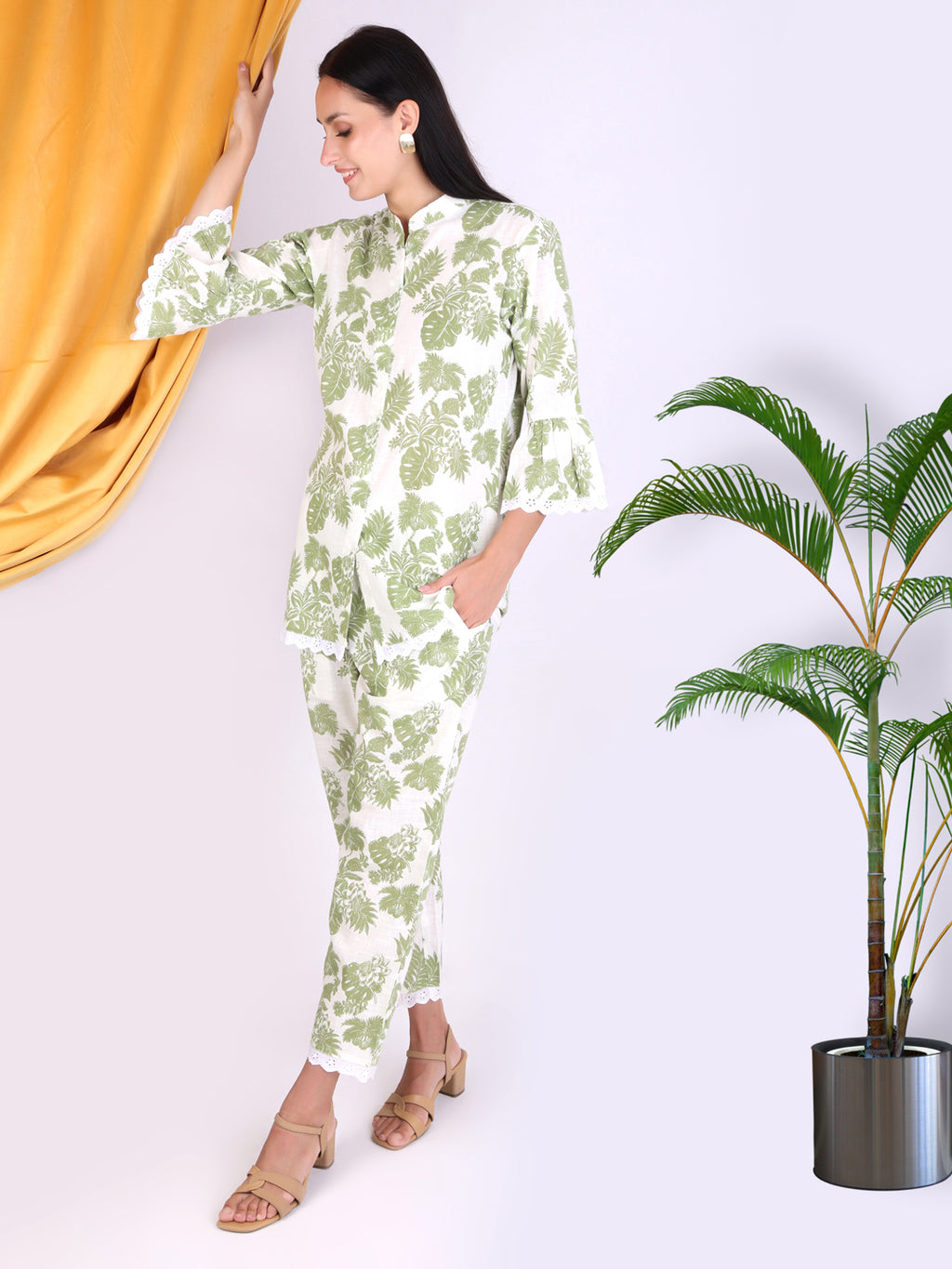 Green Floral Printed Cotton Co-ord Set