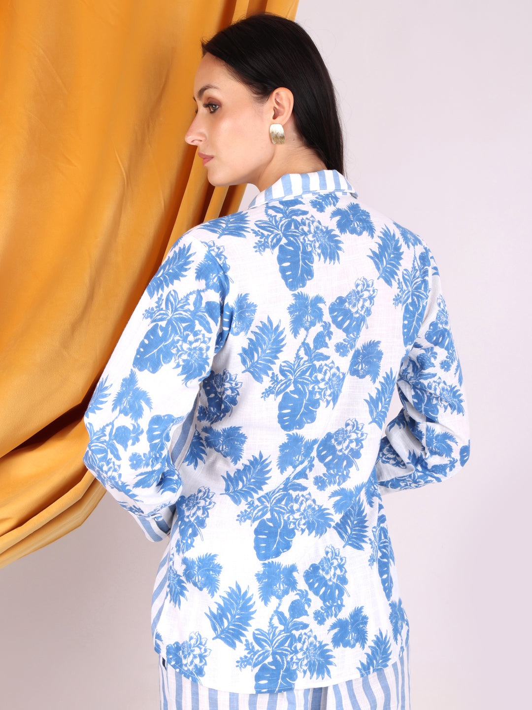 Blue Floral Print/Striped Cotton Co-ord Set