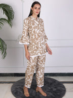 Beige Floral Printed Cotton Co-ord Set
