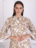 Beige Floral Printed Cotton Co-ord Set