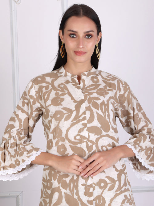 Beige Floral Printed Cotton Co-ord Set