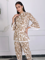 Beige Floral Printed Cotton Co-ord Set