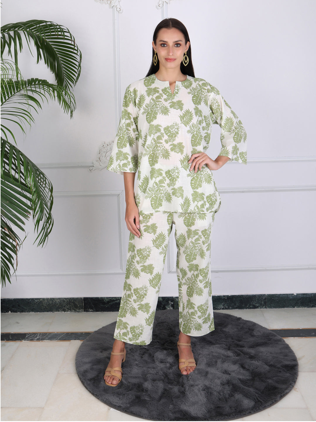 Green Printed Floral Cotton Co-ord Set