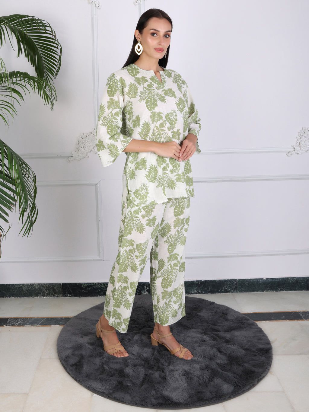 Green Printed Floral Cotton Co-ord Set