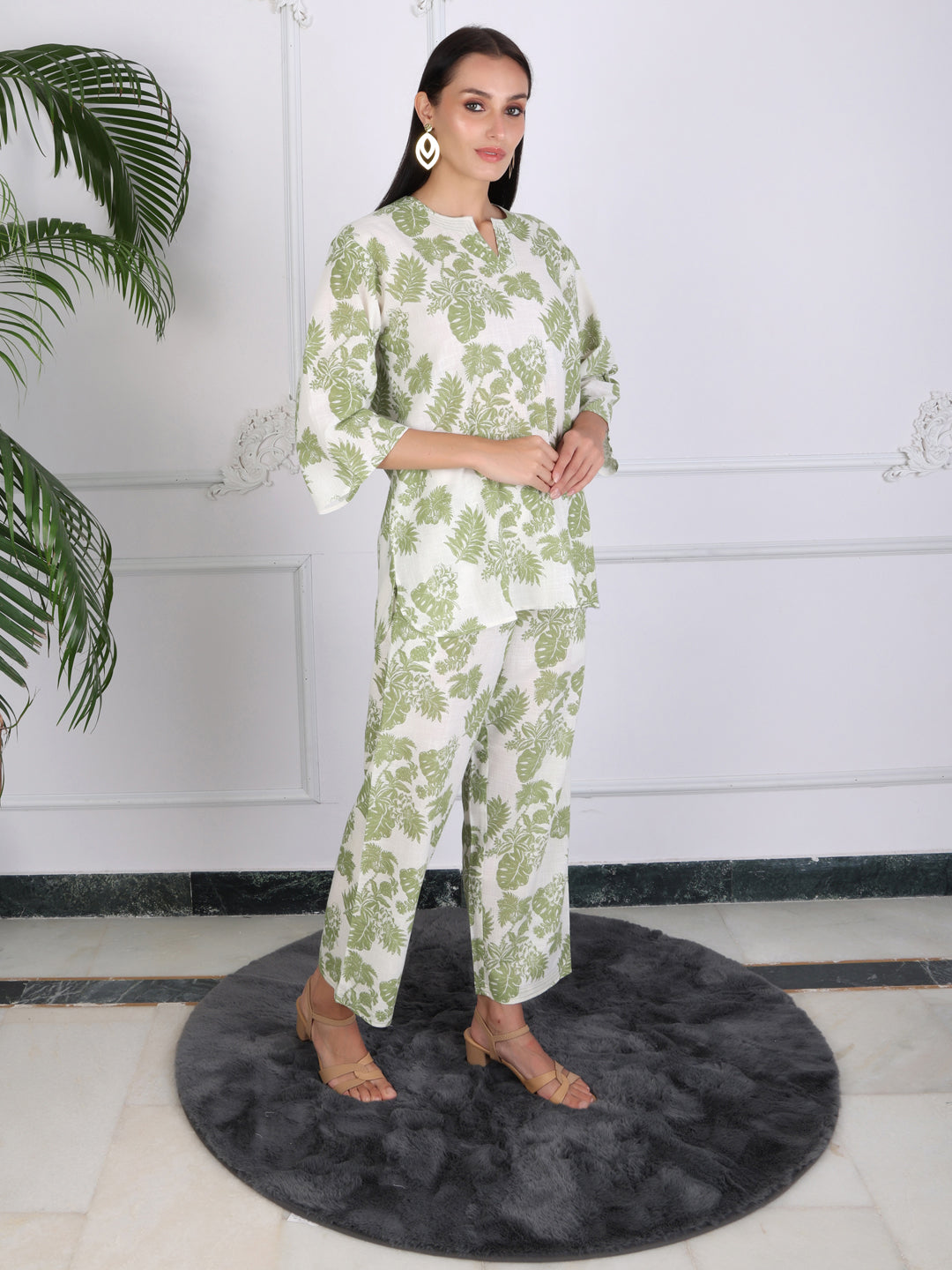 Green Printed Floral Cotton Co-ord Set