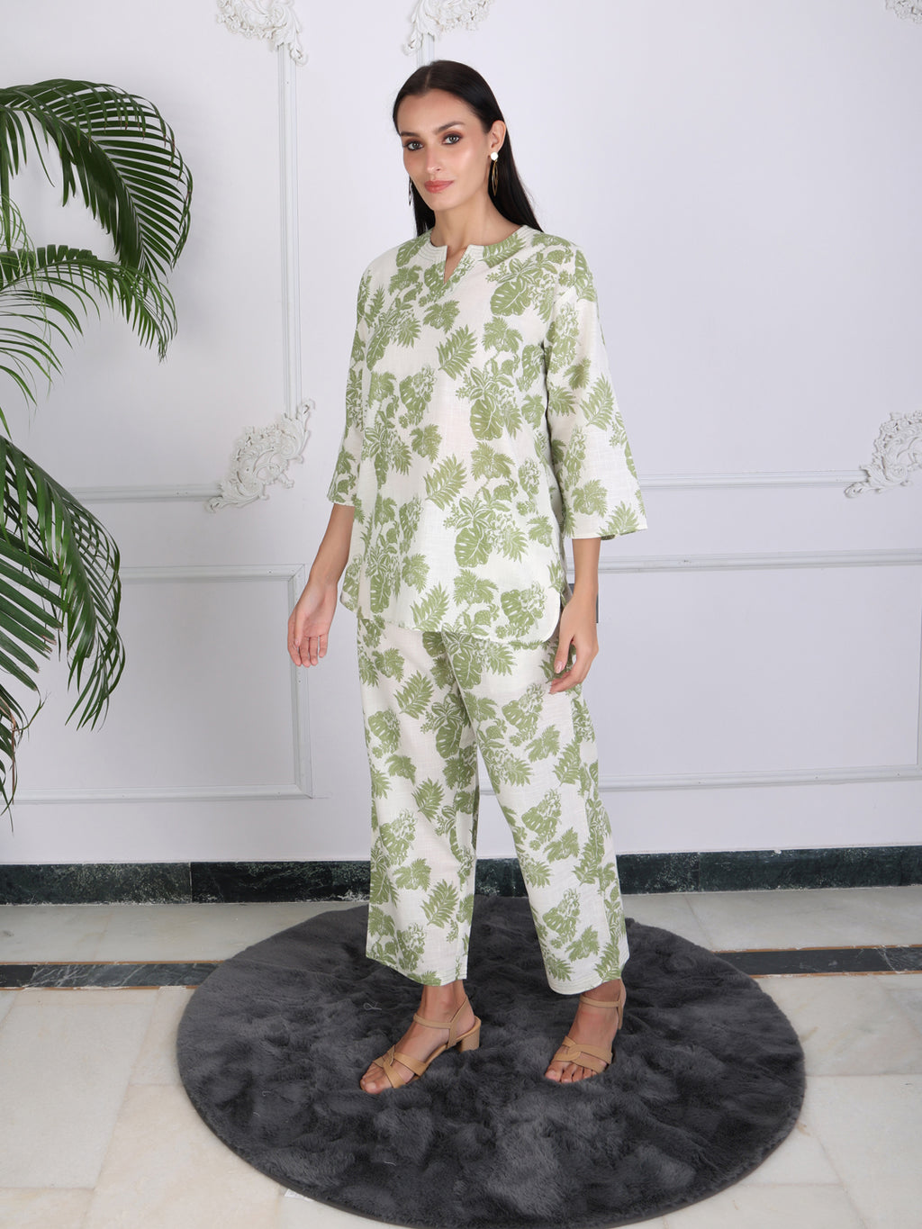 Green Printed Floral Cotton Co-ord Set