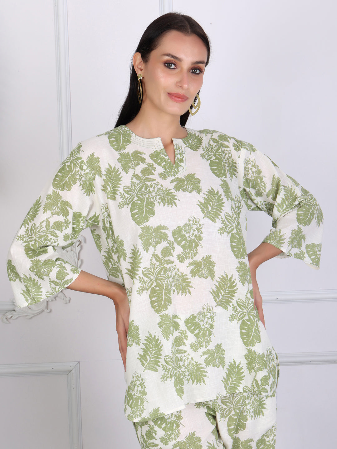 Green Printed Floral Cotton Co-ord Set