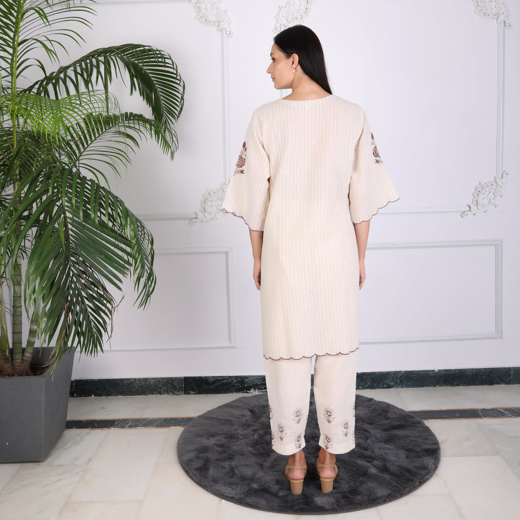 Elegant Beige Embroidered Kurta Set for Women