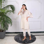 Elegant Beige Embroidered Kurta Set for Women