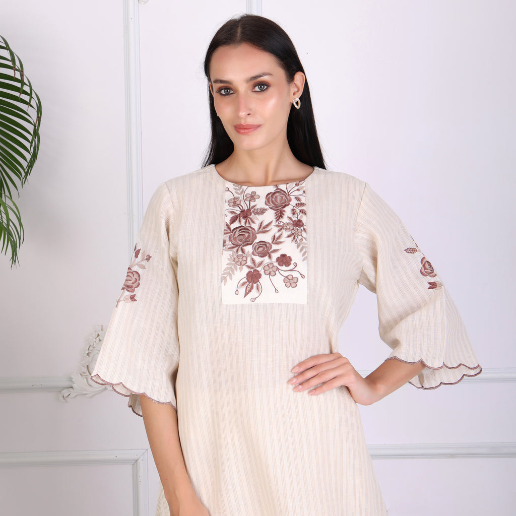 Elegant Beige Embroidered Kurta Set for Women