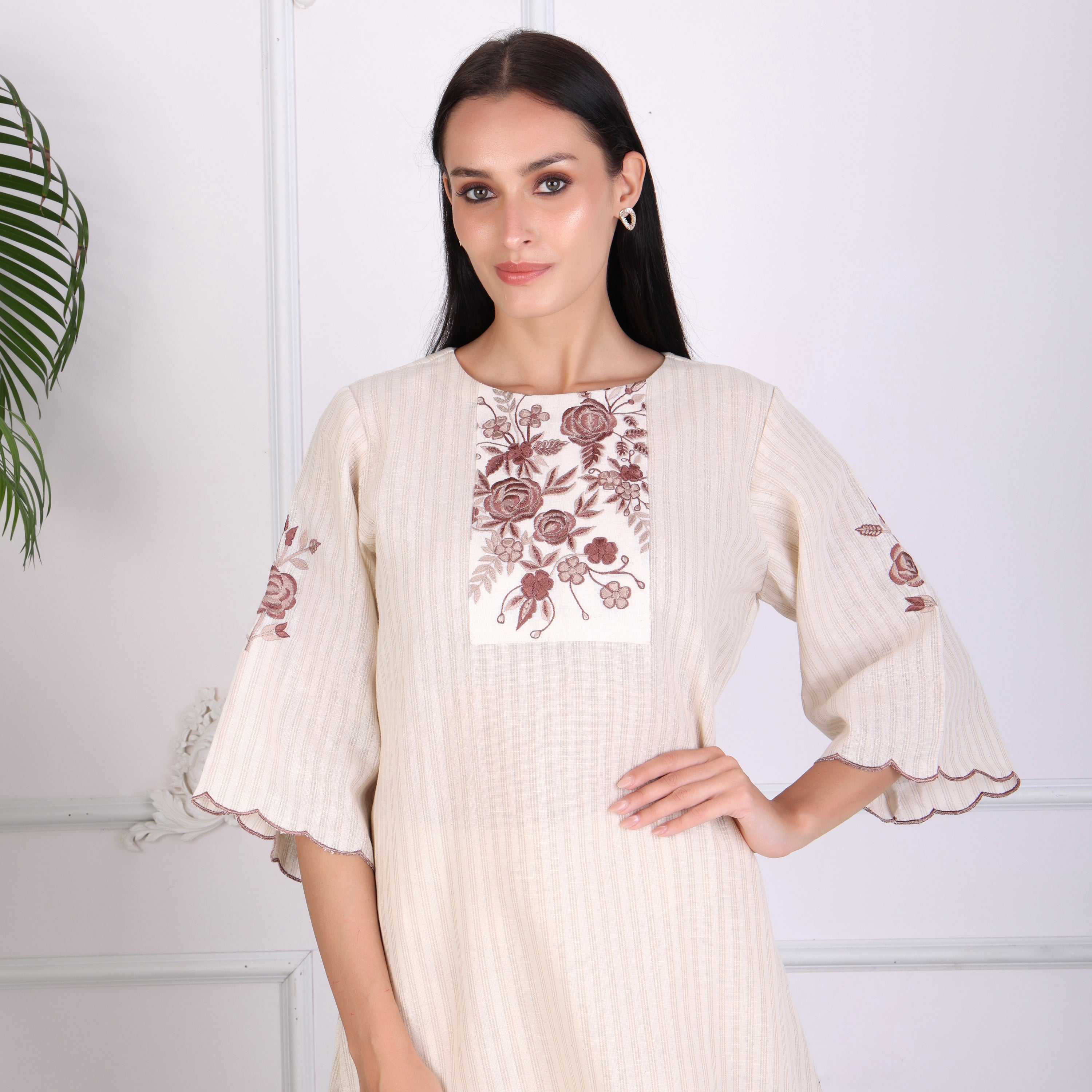 Elegant Beige Embroidered Kurta Set for Women