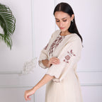 Elegant Beige Embroidered Kurta Set for Women