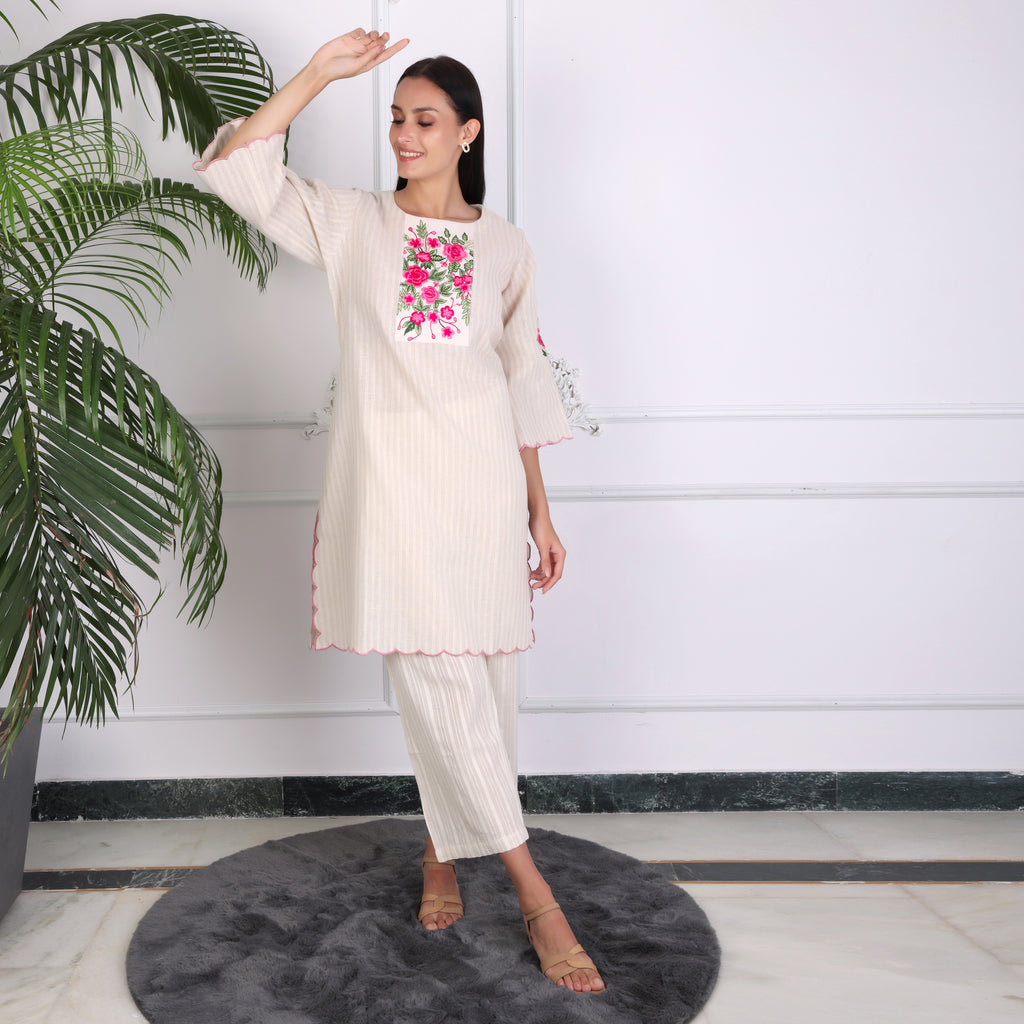 Casual Wear Cotton Kurta Set with Pants