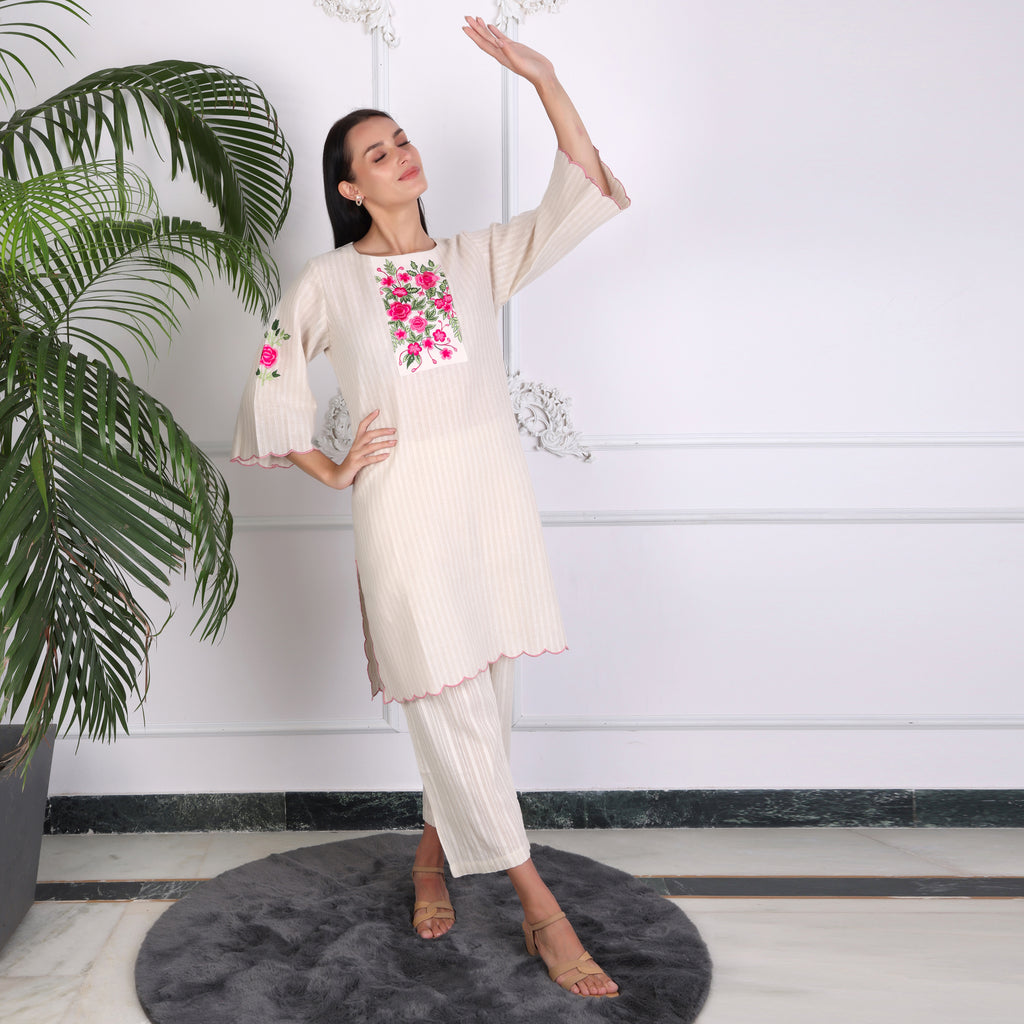 Casual Wear Cotton Kurta Set with Pants
