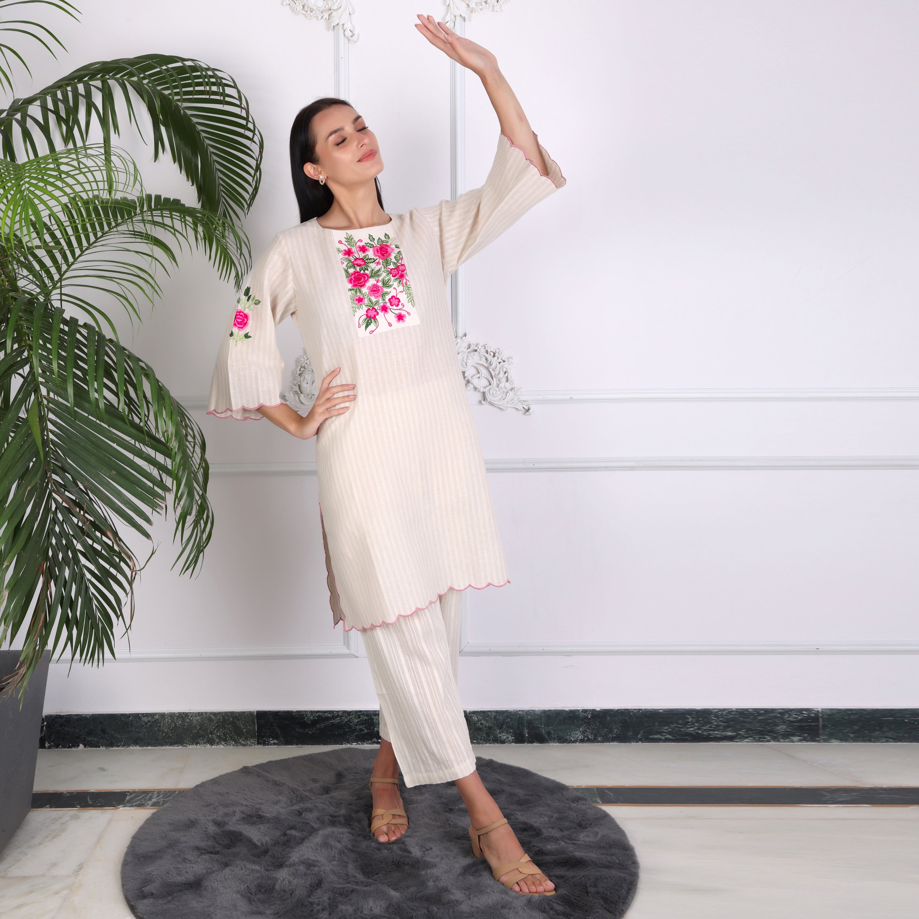 Casual Wear Cotton Kurta Set with Pants