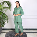 Elegant Leaf Embroidered Co-ord Set – Sage Green