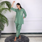 Elegant Leaf Embroidered Co-ord Set – Sage Green