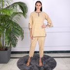 Chic Printed Co-ord Set with Scalloped Detailing – Soft Yellow