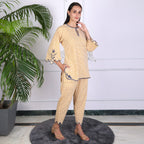 Chic Printed Co-ord Set with Scalloped Detailing – Soft Yellow