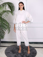 Embroidered Plain White Cotton Co-ord Set