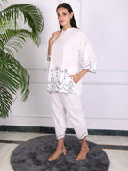 Embroidered Plain White Cotton Co-ord Set