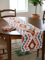 9 Pc Embroidered Cotton Table Linen Set: Runner, 4 Place Mats, 4 Napkins