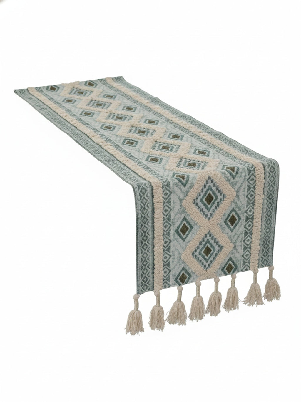 9 Pc Fringed Cotton Table Linen Set: Runner, 4 Place Mats, 4 Napkins I