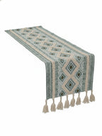 9 Pc Fringed Cotton Table Linen Set: Runner, 4 Place Mats, 4 Napkins I