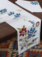 Spring-Themed 5 Pc Cotton Table Linen Set: Embroidered Runner & 4 Placemats