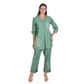 Elegant Leaf Embroidered Co-ord Set – Sage Green