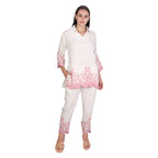 Ivory Embroidered Co-ord Set with Scalloped Hem – Soft Pink Detailing