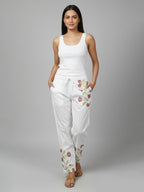 Women's Pure Cotton wine  Embroidered Trouser /