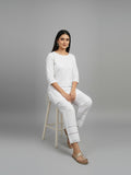 White Cotton Trousers,with  Embroidered