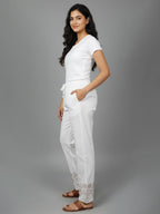 Women's Pure Cotton Trouser with Tone-on-Tone Embroidery Hem |
