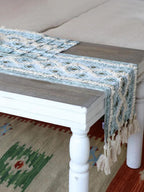 9 Pc Fringed Cotton Table Linen Set: Runner, 4 Place Mats, 4 Napkins I